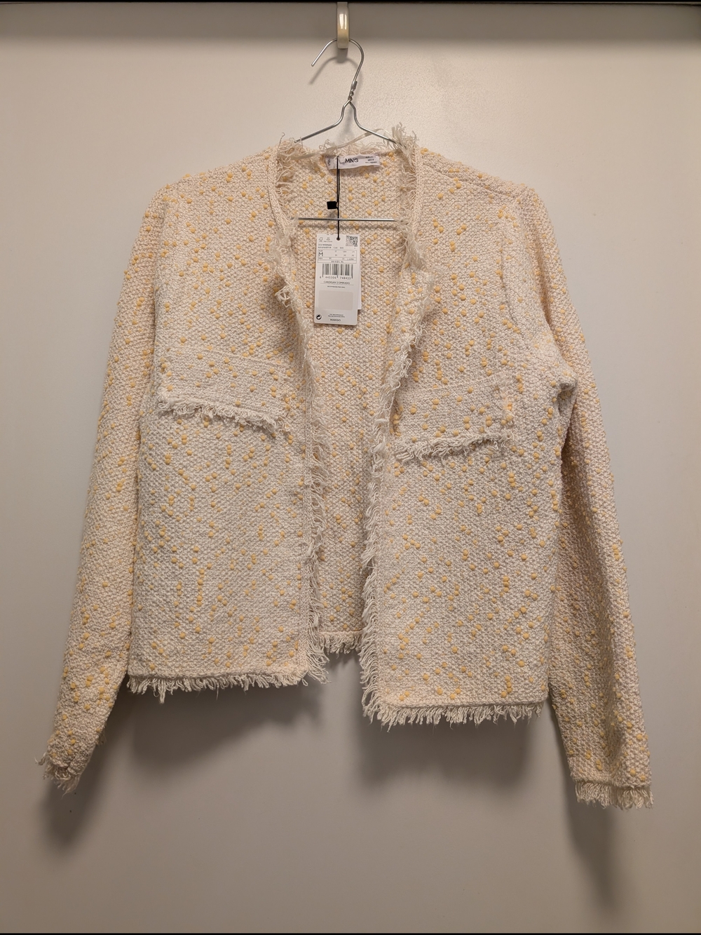 Mango Cream Tweed Open-Front Jacket with Yellow Slub Knit